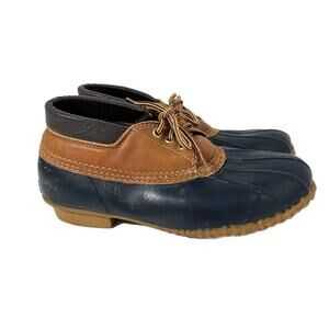VTG Womens LL BEAN Maine Hunting Shoe Gumshoe Snow Rain Boots Tan/Navy Blue 8